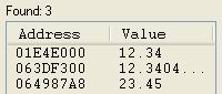 Screenshot of Cheat Engine result list, showing one changed value