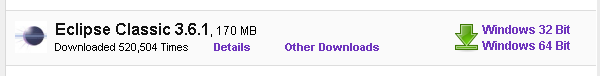 Screenshot of Eclipse for Windows download page