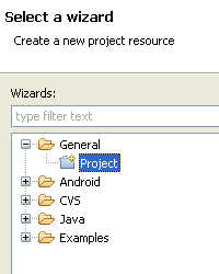 Screenshot of Eclipse's "Select a Wizard" dialog