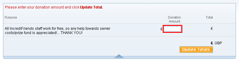 Screenshot of PayPal's "Donation Amount" field