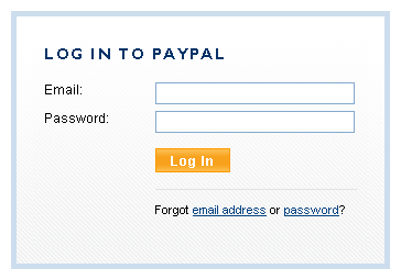 Screenshot of PayPal's "Log In" box