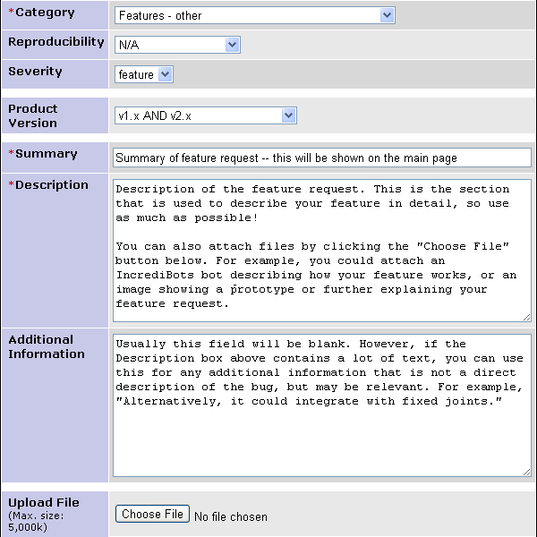 Screenshot of MantisBT's "Report Issue" screen